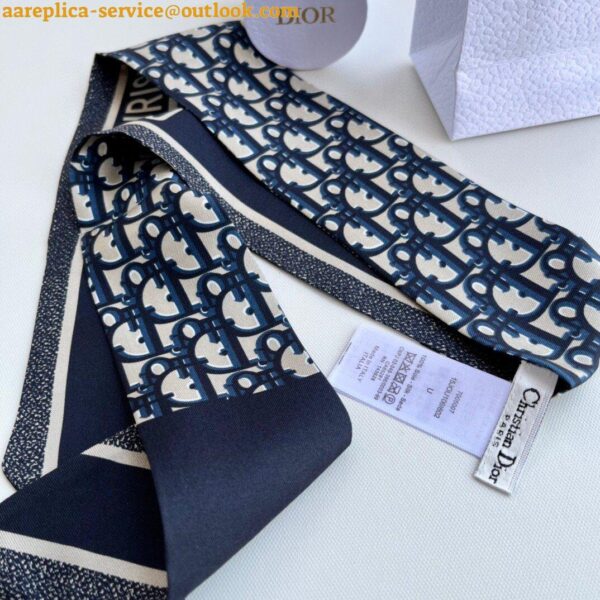 Replica Dior Oblique Mitzah Scarf in Blue Silk Twill 7