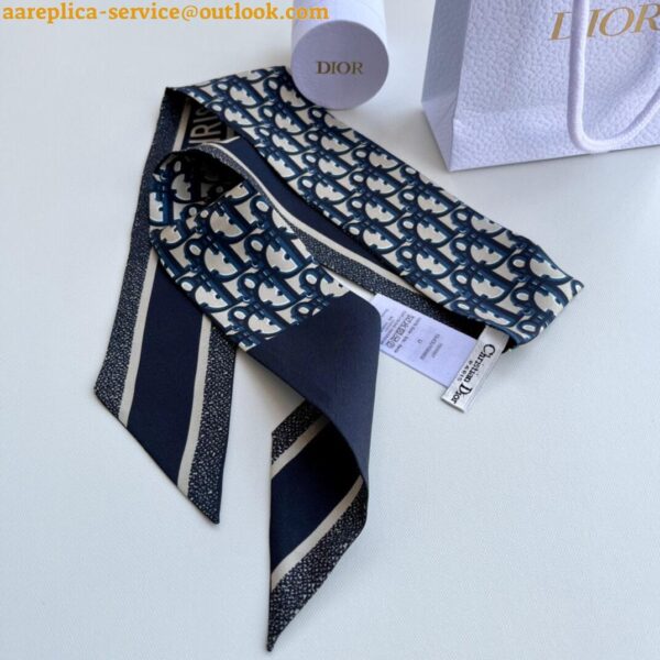 Replica Dior Oblique Mitzah Scarf in Blue Silk Twill 10