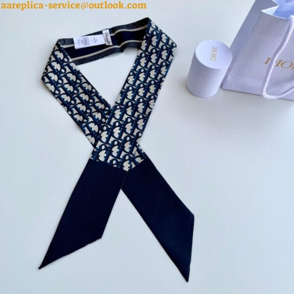 Replica Dior Oblique Mitzah Scarf in Blue Silk Twill 11