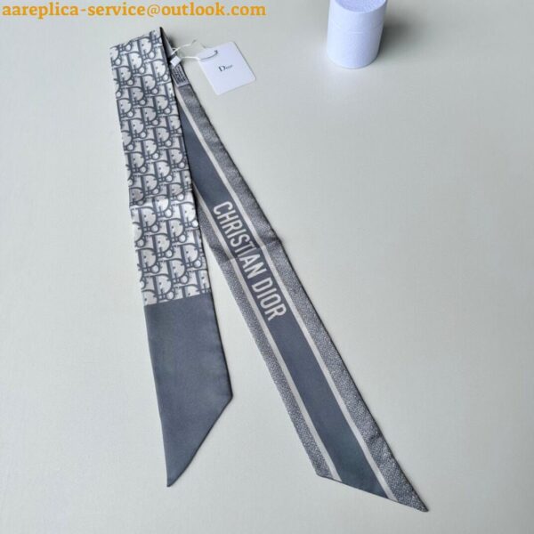 Replica Dior Oblique Mitzah Scarf in Grey Silk Twill 3