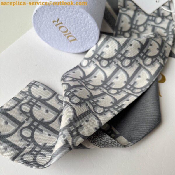 Replica Dior Oblique Mitzah Scarf in Grey Silk Twill 4