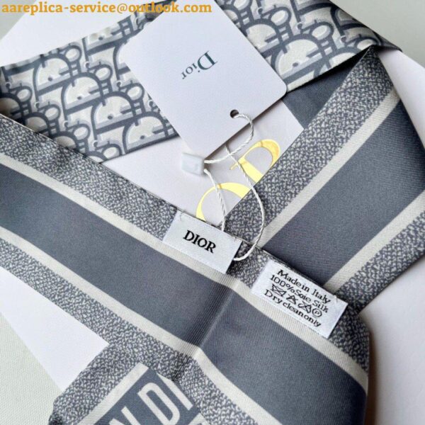 Replica Dior Oblique Mitzah Scarf in Grey Silk Twill 8