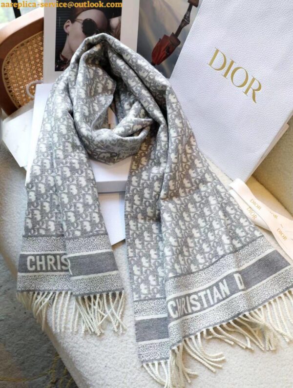 Replica Dior Oblique Scarf In Grey Cashmere 9