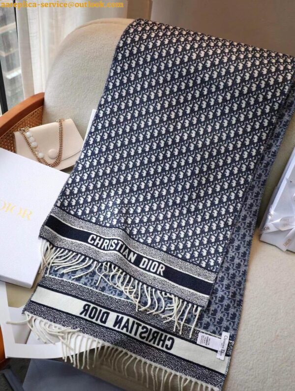 Replica Dior Oblique Scarf In Navy Blue Cashmere 4