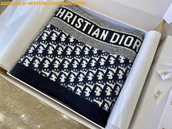 Replica Dior Oblique Scarf In Navy Blue Technical Cashmere