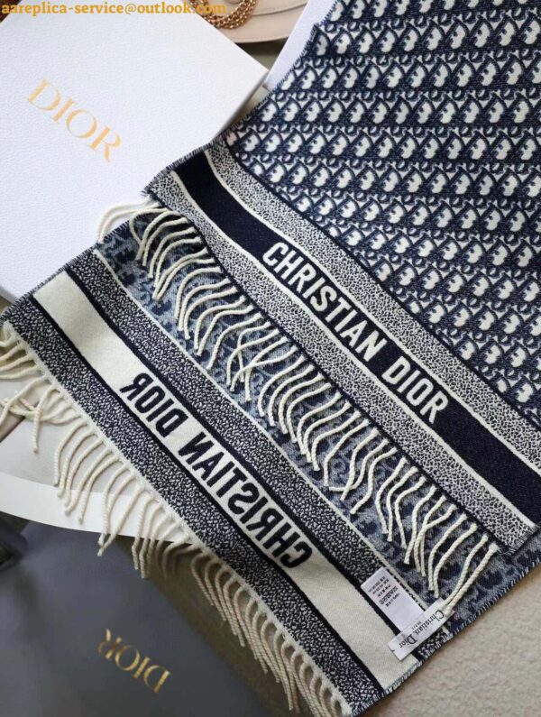 Replica Dior Oblique Scarf In Navy Blue Cashmere 8