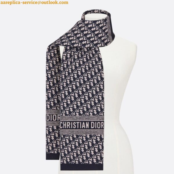 Replica Dior Oblique Scarf In Navy Blue Technical Cashmere 5