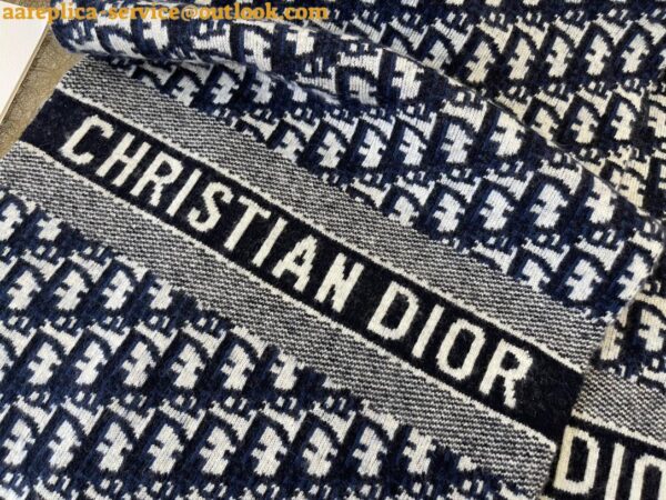 Replica Dior Oblique Scarf In Navy Blue Technical Cashmere 8