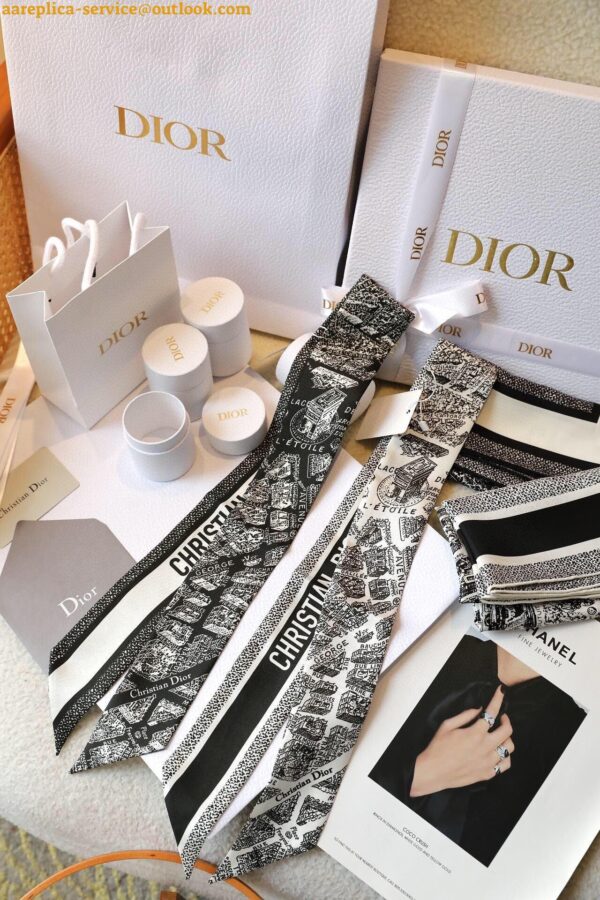 Replica Dior Plan de Paris Mitzah Scarf in White and Black Silk Twill 5