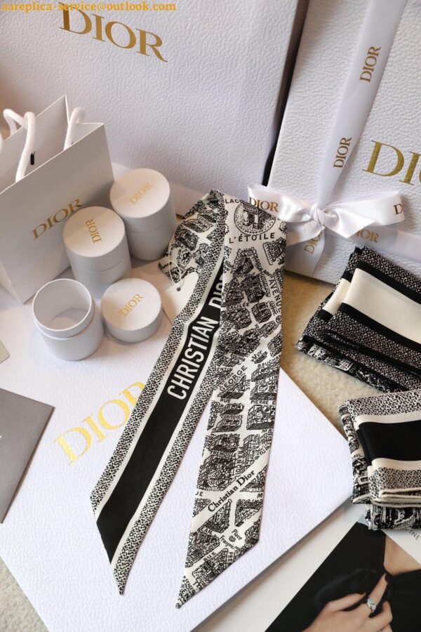 Replica Dior Plan de Paris Mitzah Scarf in White and Black Silk Twill 6