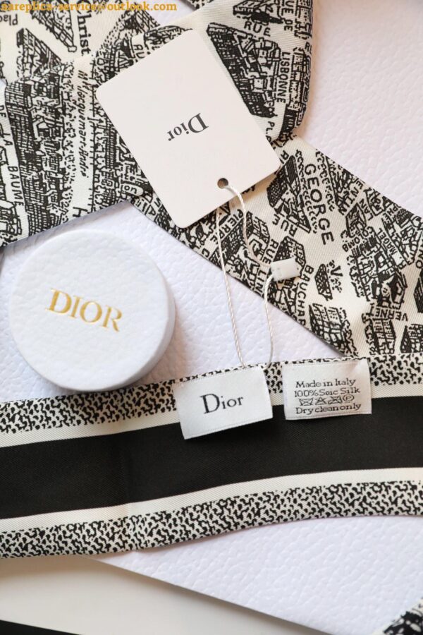 Replica Dior Plan de Paris Mitzah Scarf in White and Black Silk Twill 7