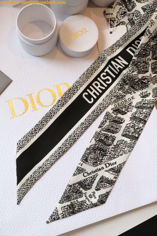 Replica Dior Plan de Paris Mitzah Scarf in White and Black Silk Twill 8