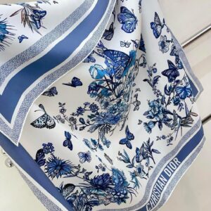 Replica Dior Toile de Jouy Mexico 90 Square Scarf in Blue and White Silk