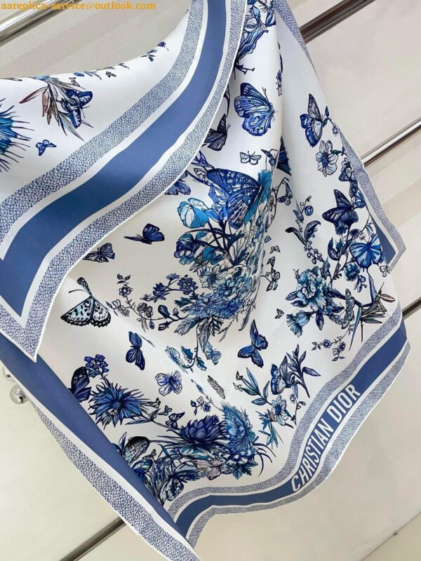 Replica Dior Toile de Jouy Mexico 90 Square Scarf in Blue and White Silk 3