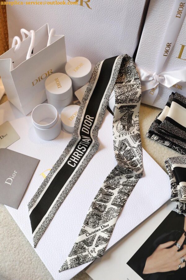 Replica Dior Plan de Paris Mitzah Scarf in White and Black Silk Twill 10