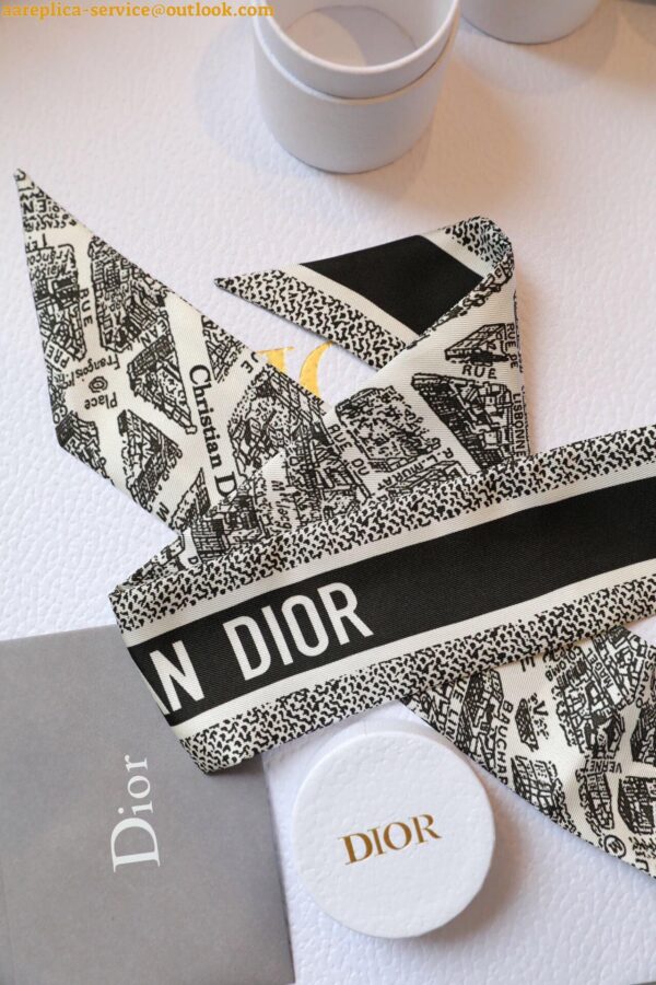 Replica Dior Plan de Paris Mitzah Scarf in White and Black Silk Twill 11