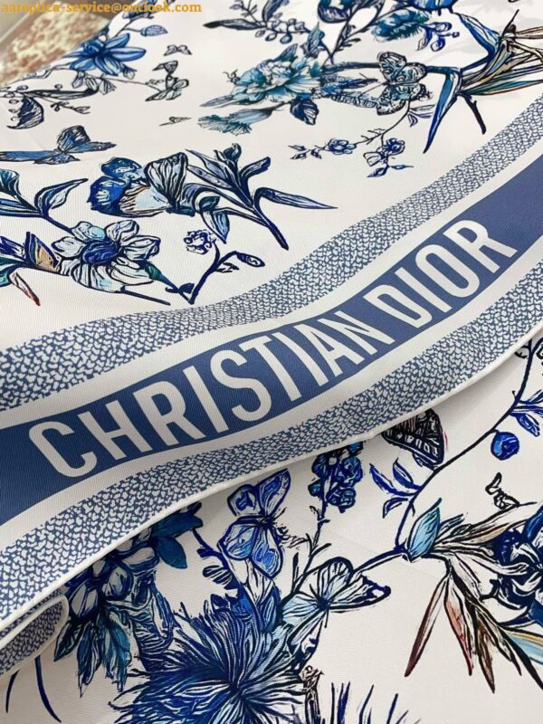 Replica Dior Toile de Jouy Mexico 90 Square Scarf in Blue and White Silk 5