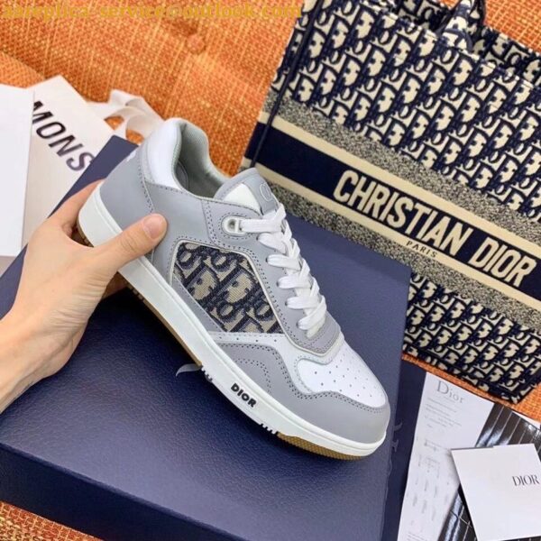 Replica Dior Men's B27 Low-top Sneakers In Grey Calfskin 6