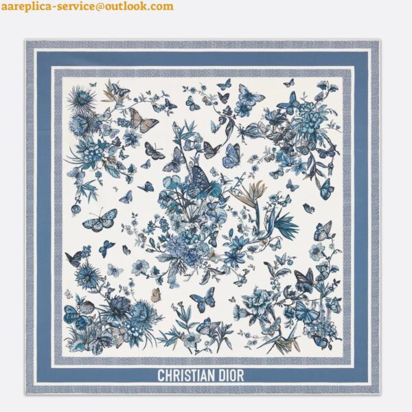 Replica Dior Toile de Jouy Mexico 90 Square Scarf in Blue and White Silk 8