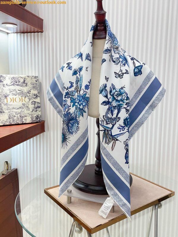 Replica Dior Toile de Jouy Mexico 90 Square Scarf in Blue and White Silk 9