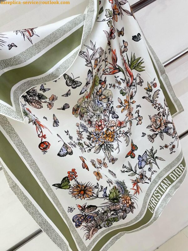 Replica Dior Toile de Jouy Mexico 90 Square Scarf in Green and White Silk 4