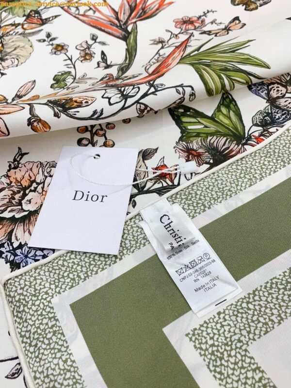 Replica Dior Toile de Jouy Mexico 90 Square Scarf in Green and White Silk 7