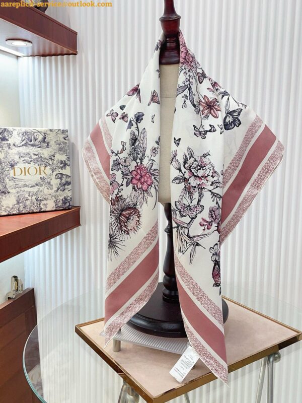Replica Dior Toile de Jouy Mexico 90 Square Scarf in Pink and White Silk 5