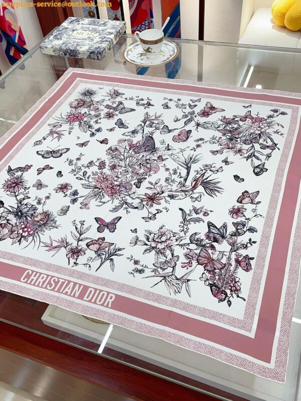 Replica Dior Toile de Jouy Mexico 90 Square Scarf in Pink and White Silk 9