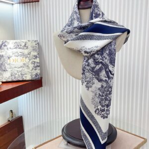 Replica Dior Toile de Jouy Sauvage 90 Square Scarf in Blue Silk Twill