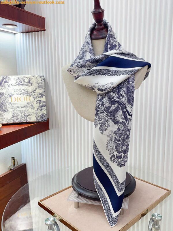 Replica Dior Toile de Jouy Sauvage 90 Square Scarf in Blue Silk Twill