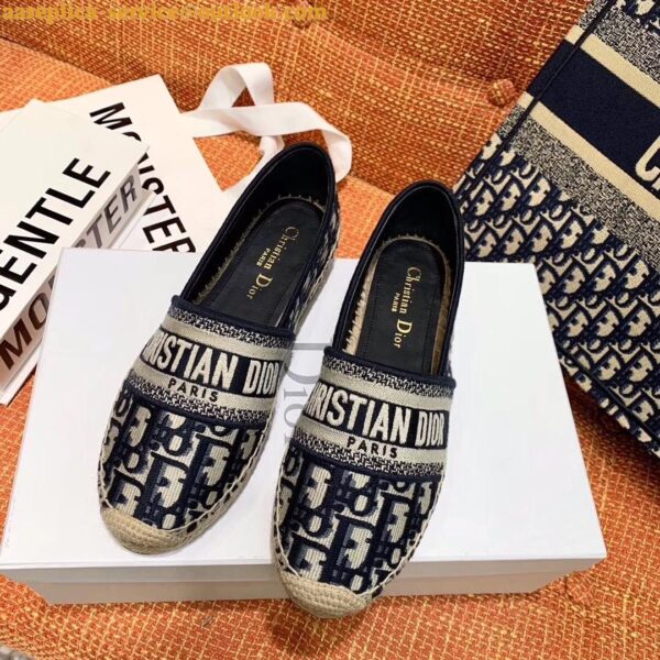 Replica Dior Granville Espadrilles In Blue Oblique Embroidered Cotton 7