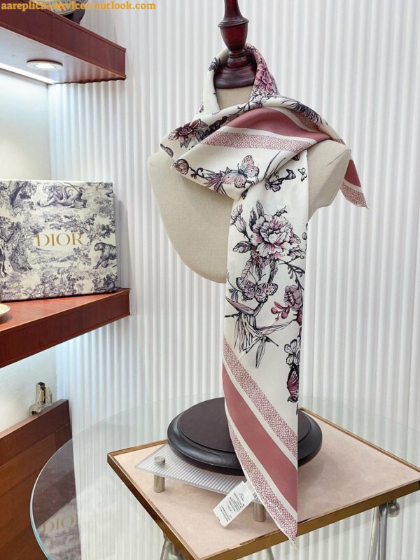 Replica Dior Toile de Jouy Mexico 90 Square Scarf in Pink and White Silk 10