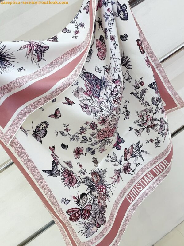 Replica Dior Toile de Jouy Mexico 90 Square Scarf in Pink and White Silk 11
