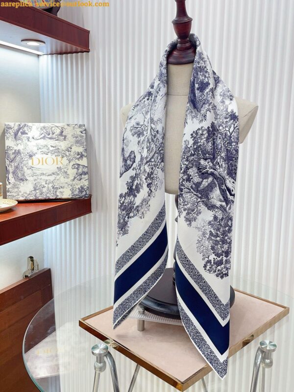 Replica Dior Toile de Jouy Sauvage 90 Square Scarf in Blue Silk Twill 5