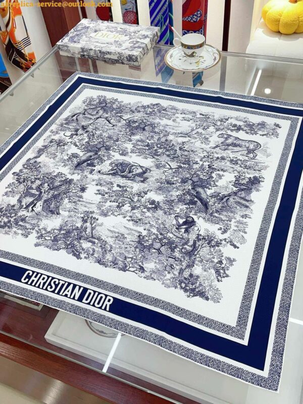 Replica Dior Toile de Jouy Sauvage 90 Square Scarf in Blue Silk Twill 8