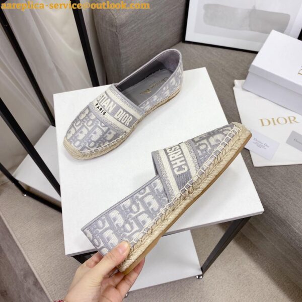 Replica Dior Granville Espadrilles In Grey Oblique Embroidered Cotton 5