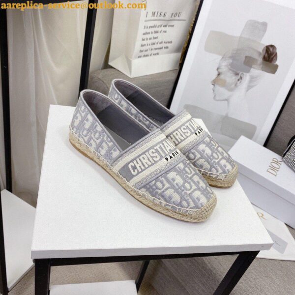 Replica Dior Granville Espadrilles In Grey Oblique Embroidered Cotton 7