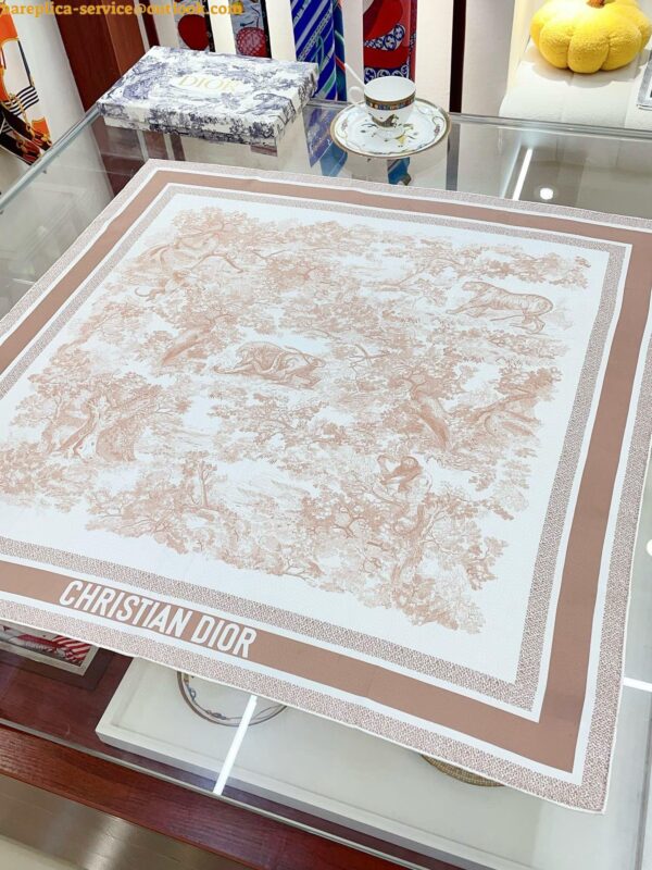 Replica Dior Toile de Jouy Sauvage 90 Square Scarf in Pink Silk Twill 7