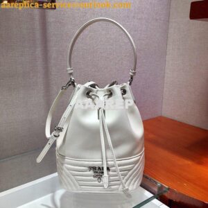 Replica Prada Leather Diagrammed Bucket bag 1bh038 White 2