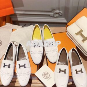 Replica Hermes Royal Loafer in Calfskin H181070 White w Hazelnut Goats