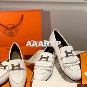 Replica Hermes Royal Loafer in Calfskin H181070 White w Hazelnut Goats 2