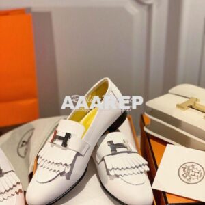 Replica Hermes Royal Loafer in Calfskin H181070 White w Yellow Goatski 2