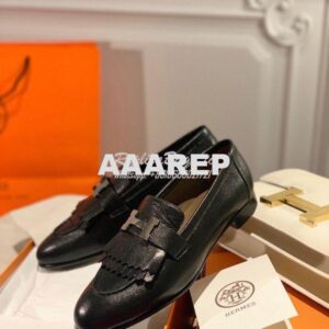 Replica Hermes Royal Loafer in Goatskin H192203Z Noir w Hazelnut Goats