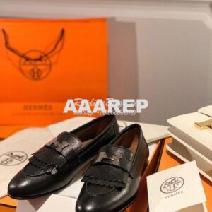 Replica Hermes Royal Loafer in Goatskin H192203Z Noir w Hazelnut Goats 2