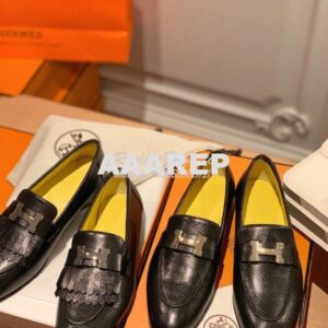 Replica Hermes Royal Loafer in Goatskin H192203Z Noir w Yellow Goatski