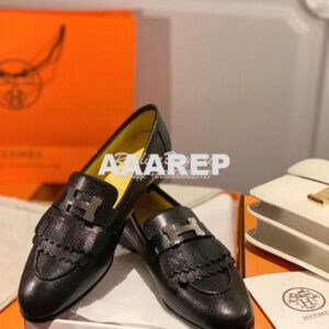 Replica Hermes Royal Loafer in Goatskin H192203Z Noir w Yellow Goatski 2