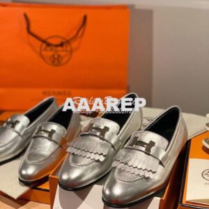 Replica Hermes Royal Loafer in Metallic Goatskin H192203Z Gris Argenté