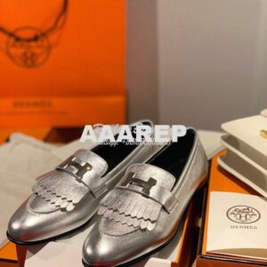 Replica Hermes Royal Loafer in Metallic Goatskin H192203Z Gris Argenté 2