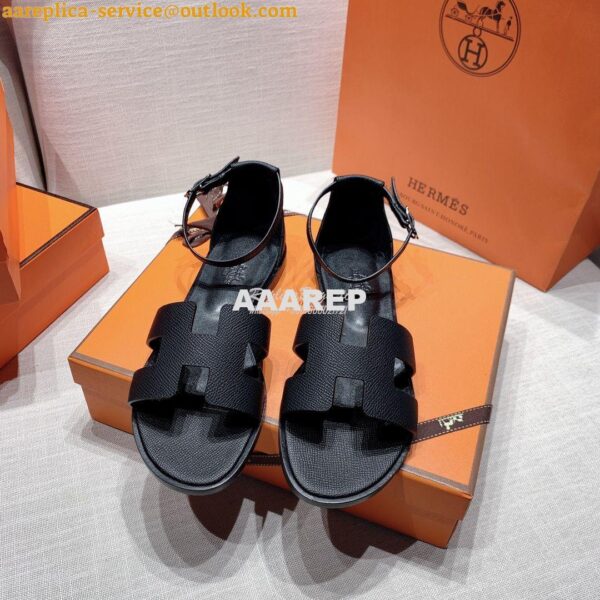 Replica Hermes Santorini Sandal in Epsom Leather Black 3