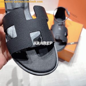 Replica Hermes Santorini Sandal in Epsom Leather Black 2